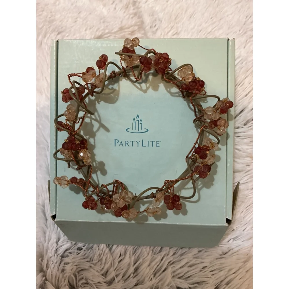 PartyLite Gemstones Beaded Candle Ring 3-4” P7834 — Red Amber Gold, Gift Ready - Picture 3 of 9
